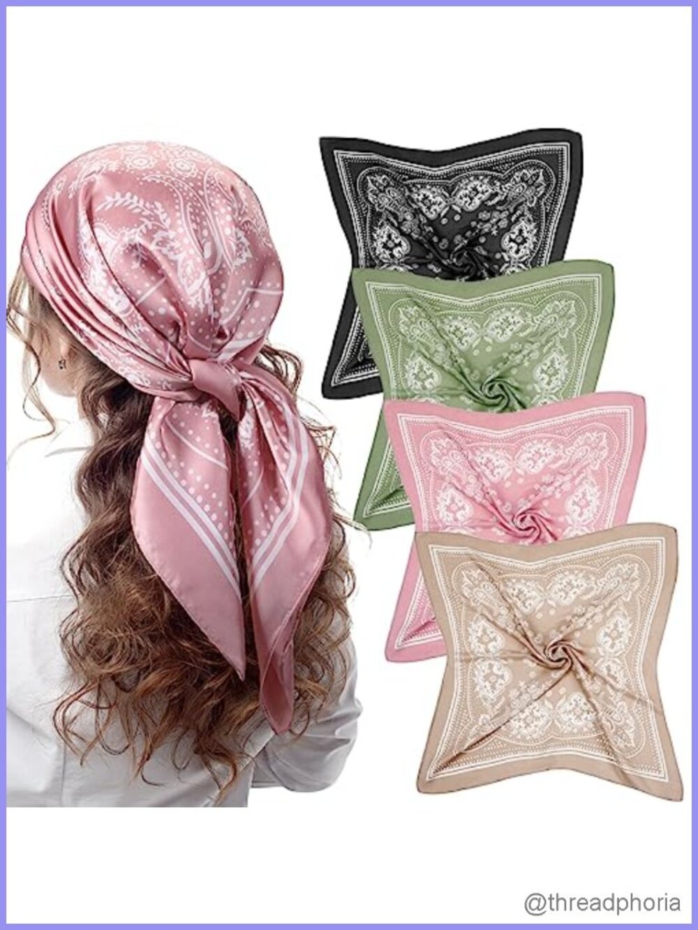 4 Pack Square Satin Scarves for Hair Neck Women Headwrap Silk-like Lightweight